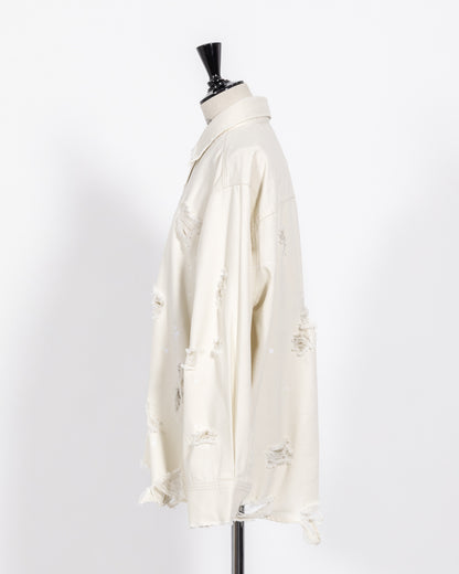 株式会社EUREKA TOPS DENIM DAMEGE SHIRT - WHITE