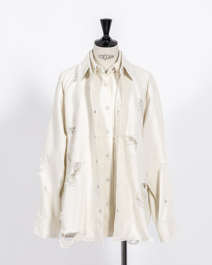 株式会社EUREKA TOPS DENIM DAMEGE SHIRT - WHITE
