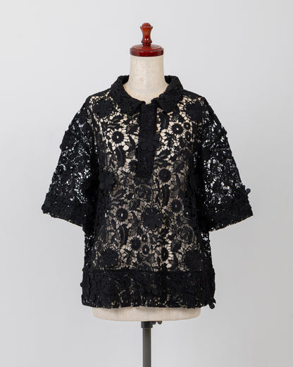 LAYAS - レイヤーズ SHIRT LACE SKIPPER S/S P/O - BLACK